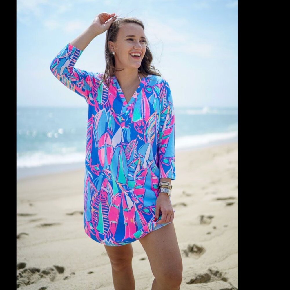 LILLY PULITZER Ali V-neck Out to Sea Tunic Dress S